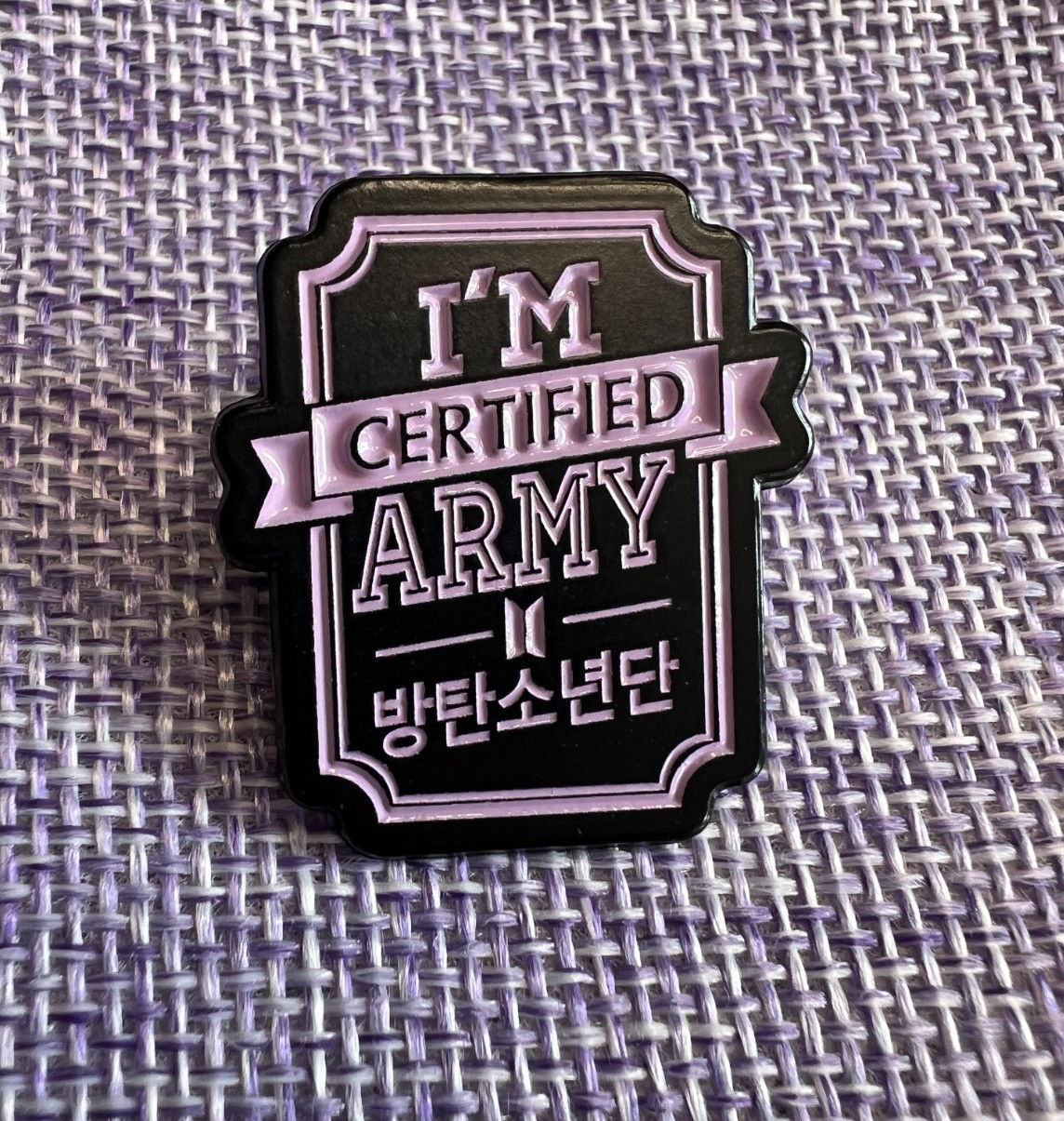 I’m Certified ARMY BTS Purple Enamel Pin, Bangtan Sonyeondan Backpack badge