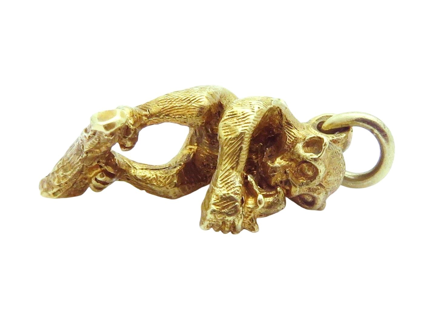 Rare Vintage 14K Gold 3D Monkey on Branch Eating a Banana Charm Ireland 1962