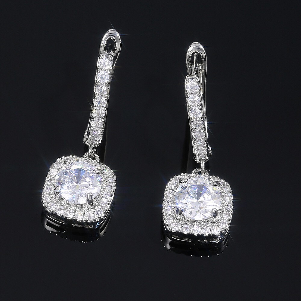 3 Colors Womens 14K Gold Plated Sparkling Iced CZ Huggie Earrings Drop Dangle