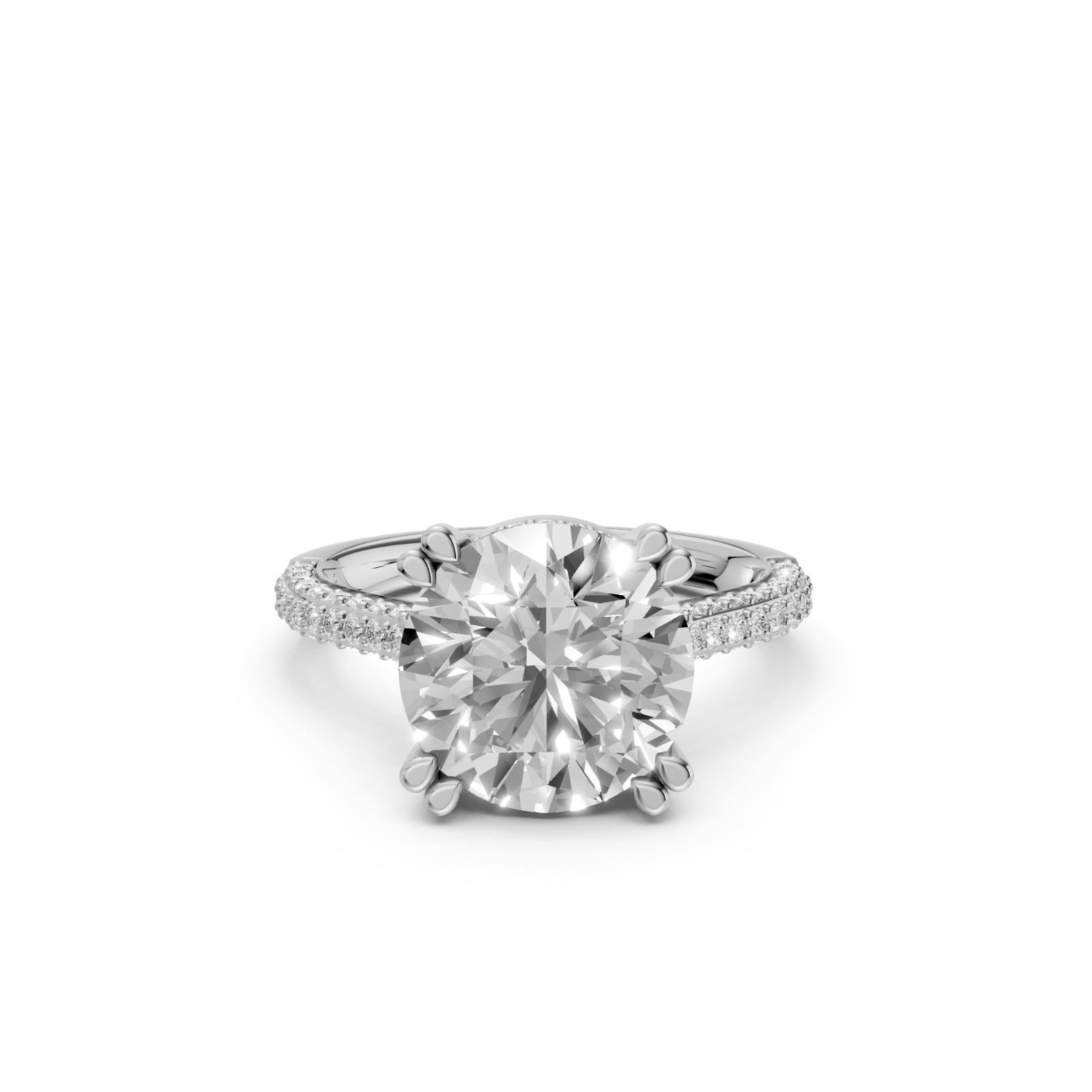 Round Lab Grown Diamond Hidden Halo Prong Basket Setting Engagement Ring