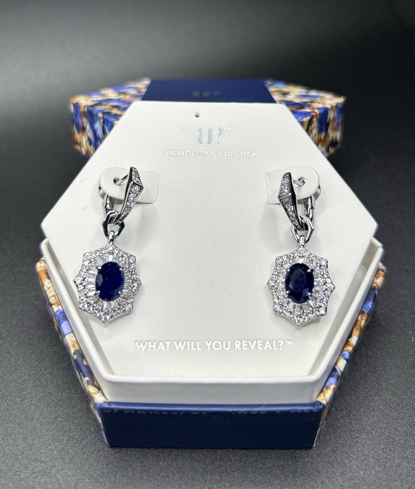 Bomb Party Earrings ER42534 ‘Velvet Promises’ September LC Sapphire on Hematite