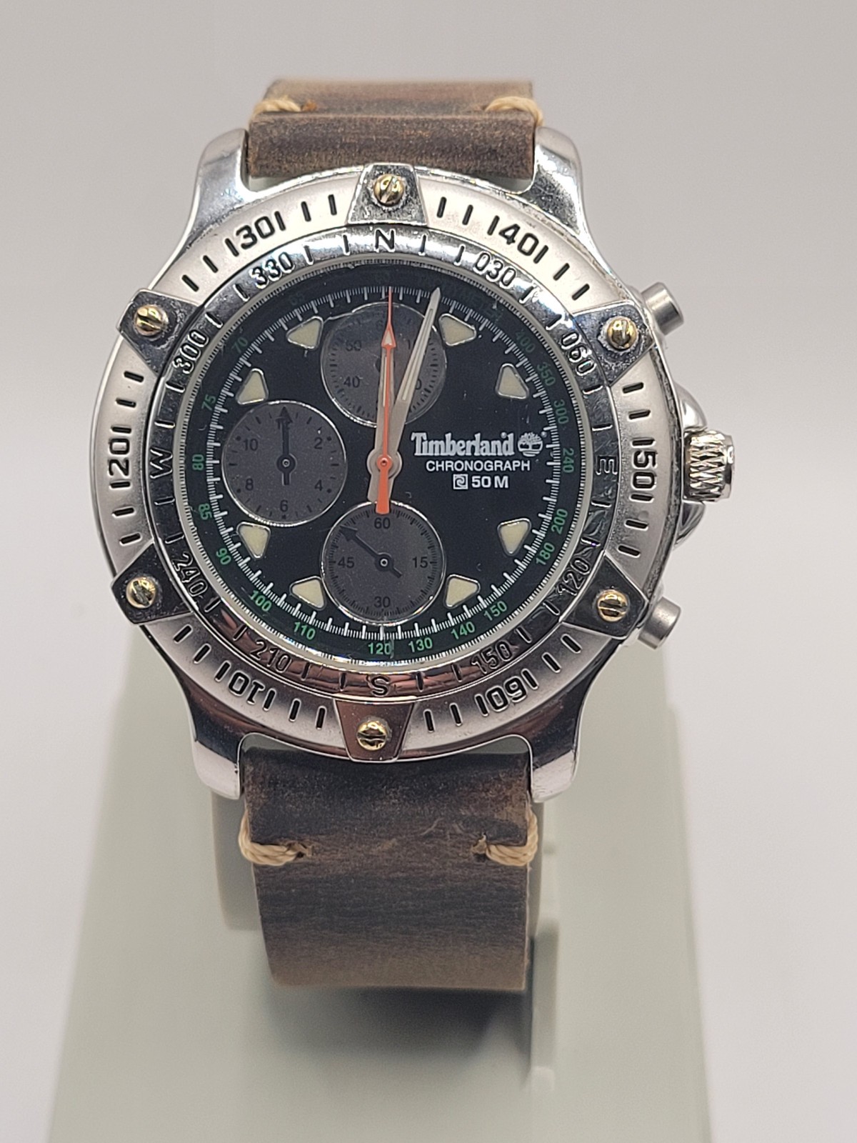Vintage Timberland Chronograph Men’s Watch Black Dial Japan Quartz Compass Bezel