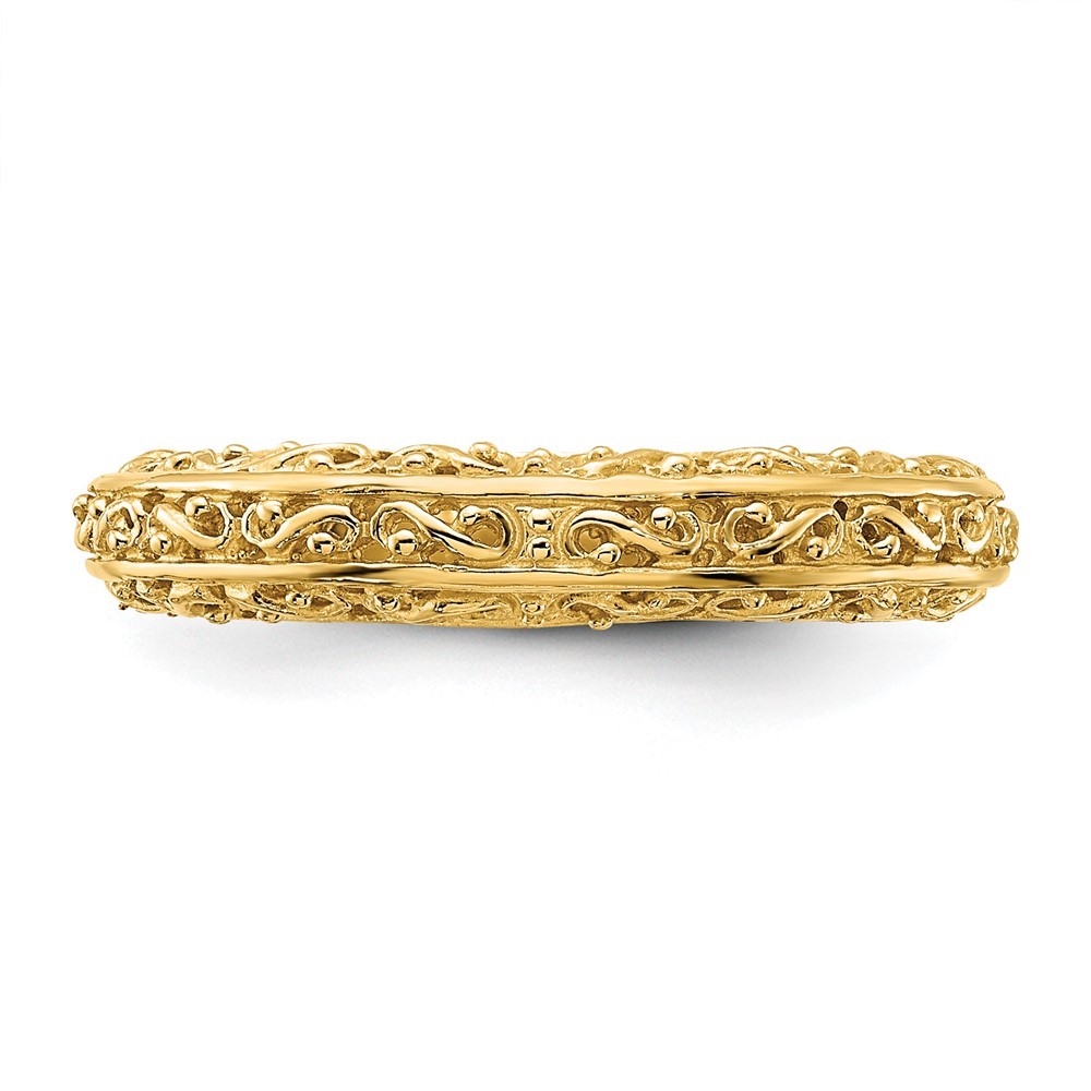 14k Yellow Gold 3mm Filigree Wedding Band Ring Size 6