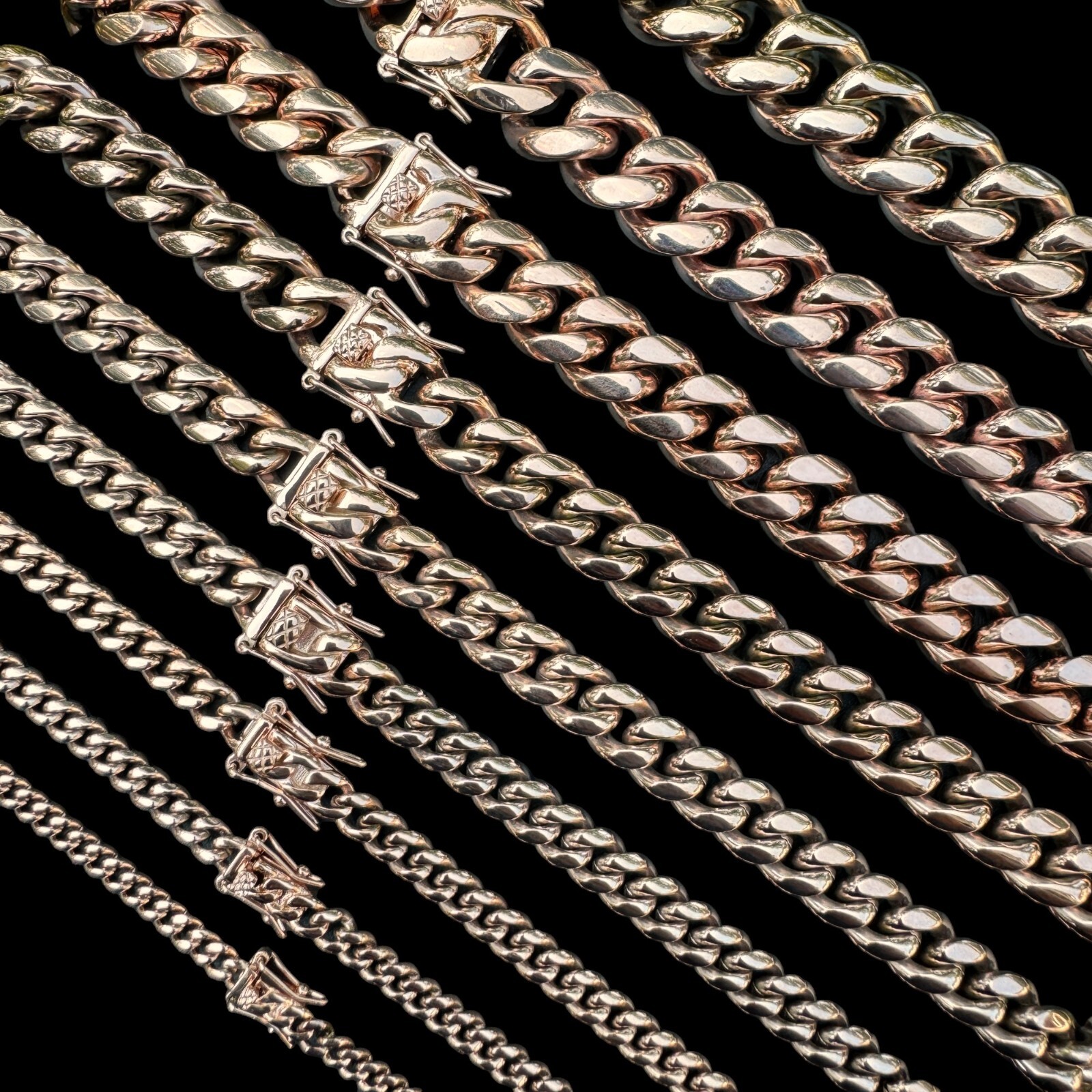 Rose Gold tainless Steel Miami Cuban Link Chain Necklace Box Clasp 4-18mm
