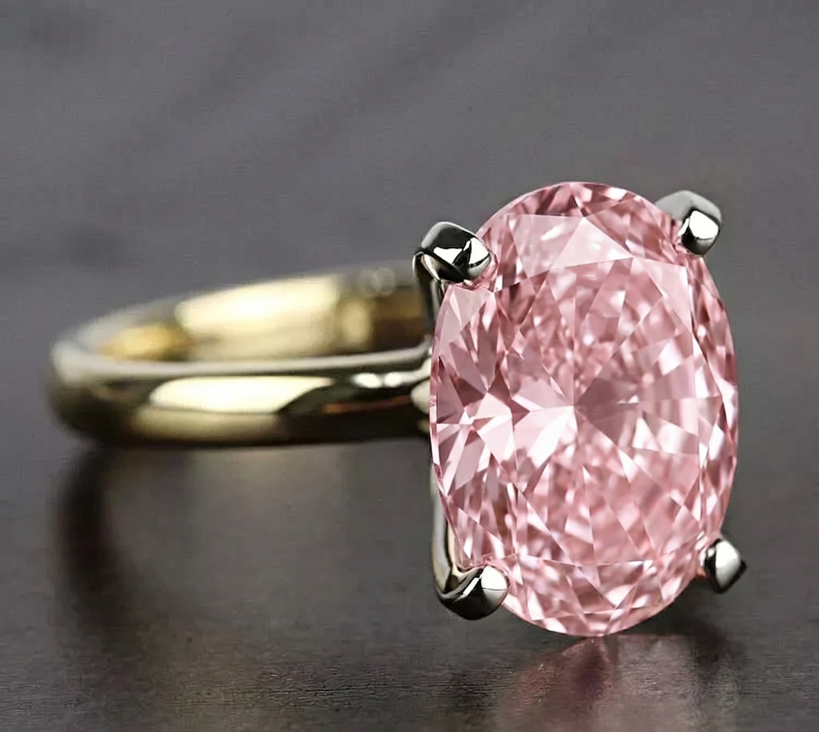 RARE 8.00 Ct Certified Oval Shape Natural Pink Diamond Ring Yellow Gold Finish