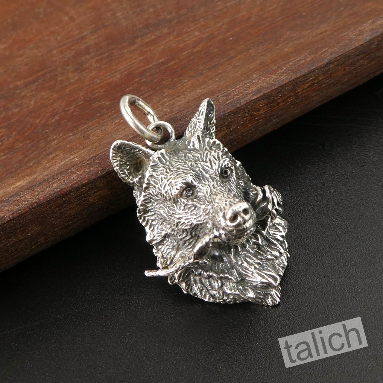 Solid 925 Sterling Silver 3D Wolf Head with Rose Flower Unisex Biker Pendant