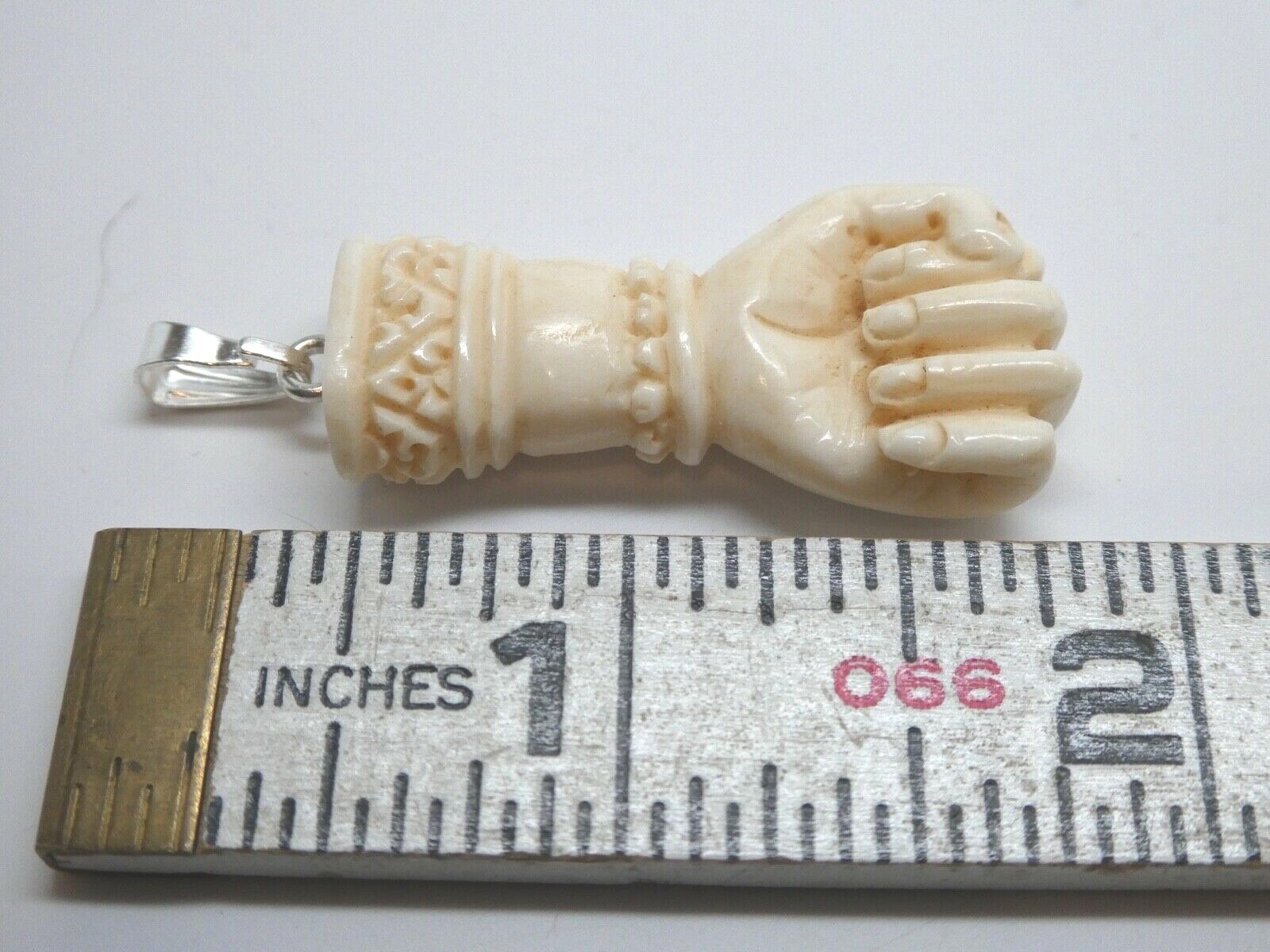 Victorian Style Bubalus Bubalis Bone Fist Hand Protection Lucky Amulet Pendant