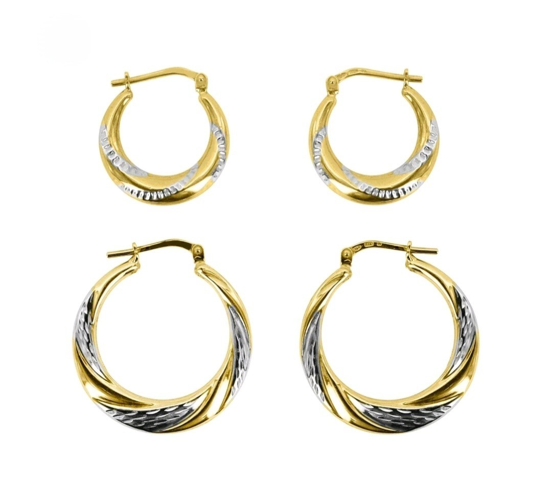 2 Brilliance Fine Jewelry 14K Gold Plated Sterling Silver & Diamond Cut Earrings