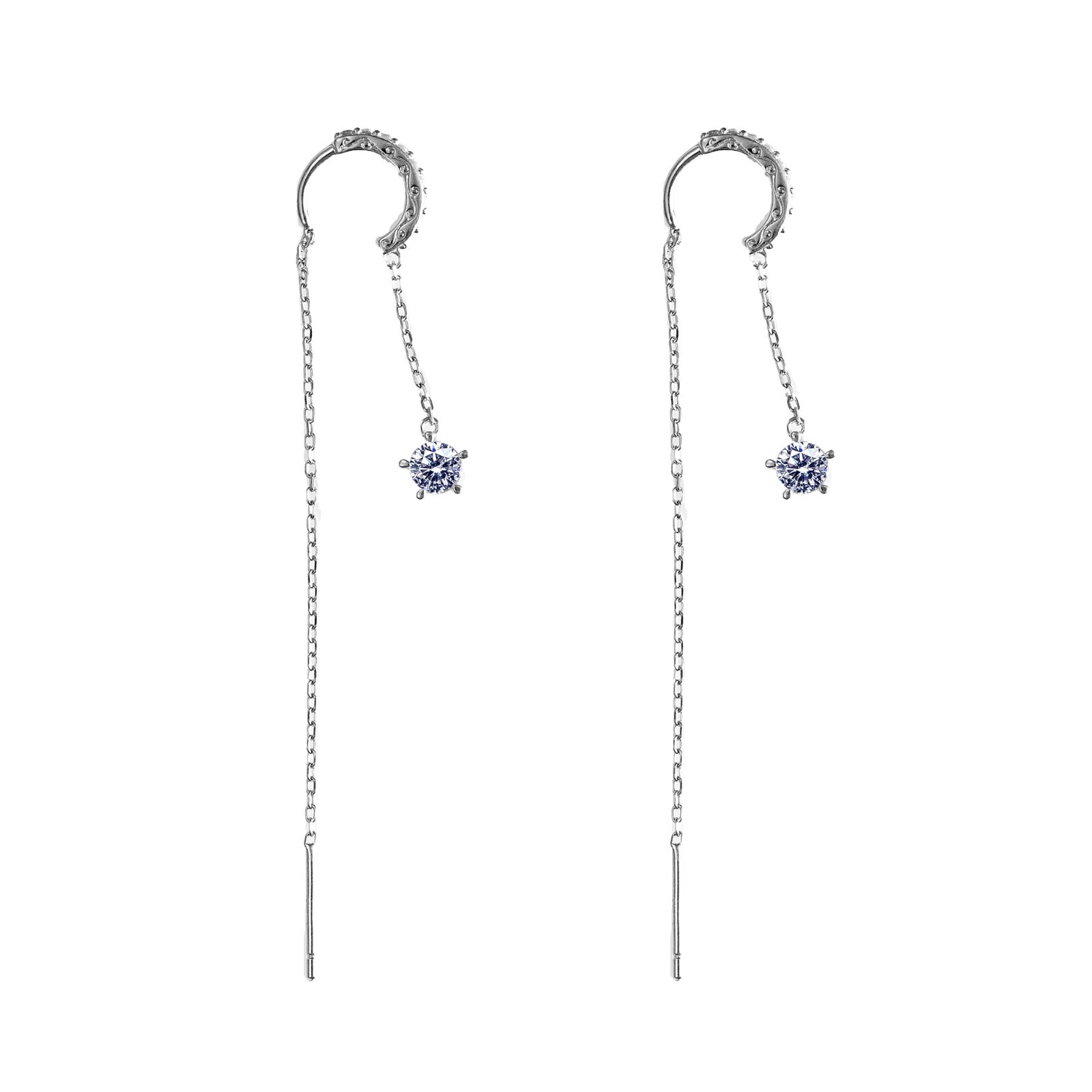 Earring 925 Sterling Silver Hook Earring Dainty Star Long Zircon Silver