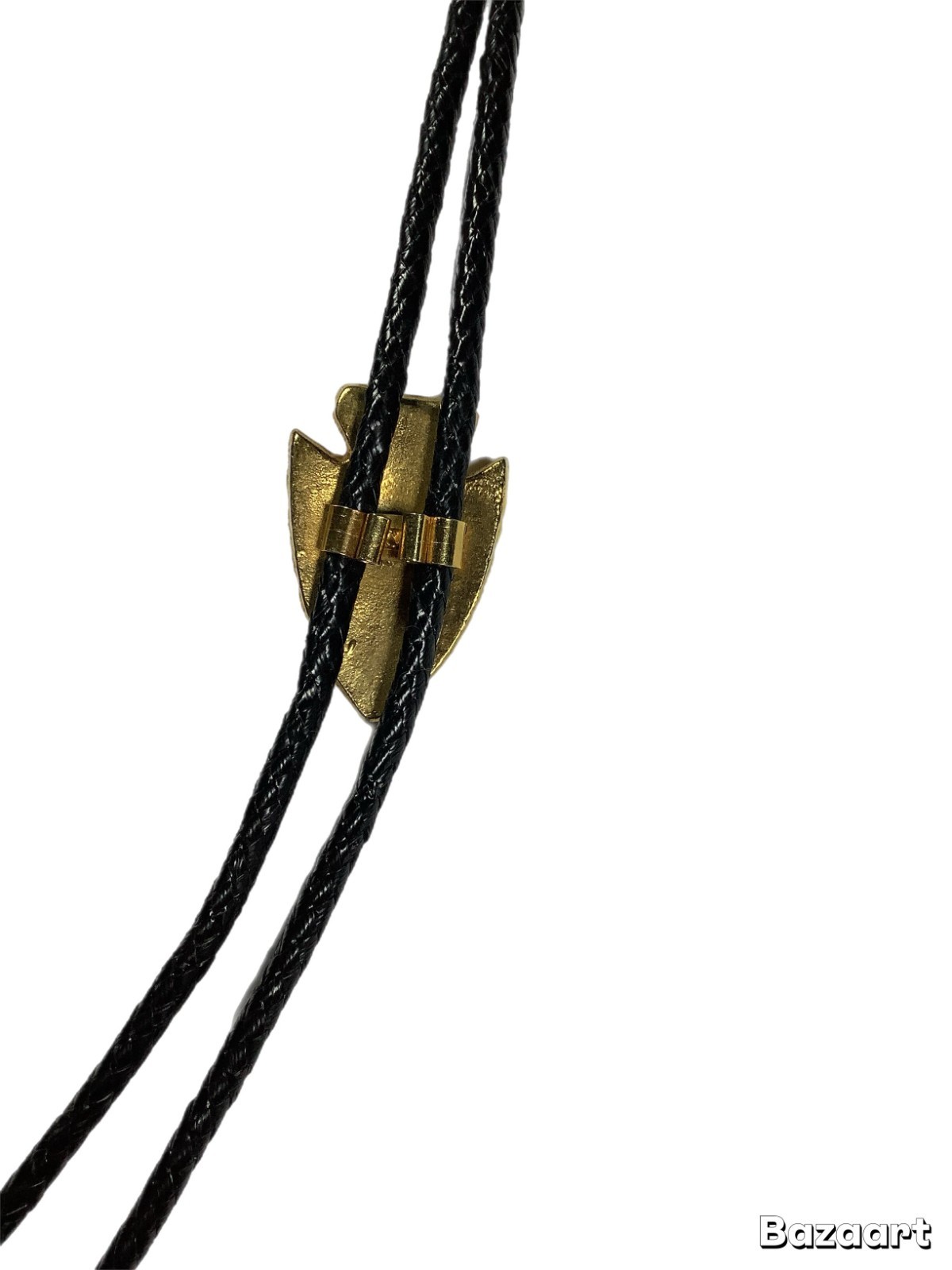 Vintage Gold Tone Arrowhead Bolo Tie Amber Stone Black Leather Cord (217)