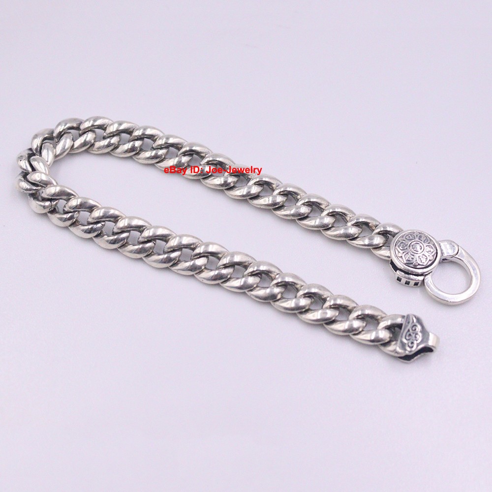 Real 925 Sterling Silver Bracelet 9mm Curb Cuban Link Men’s Chain 8.26INCH