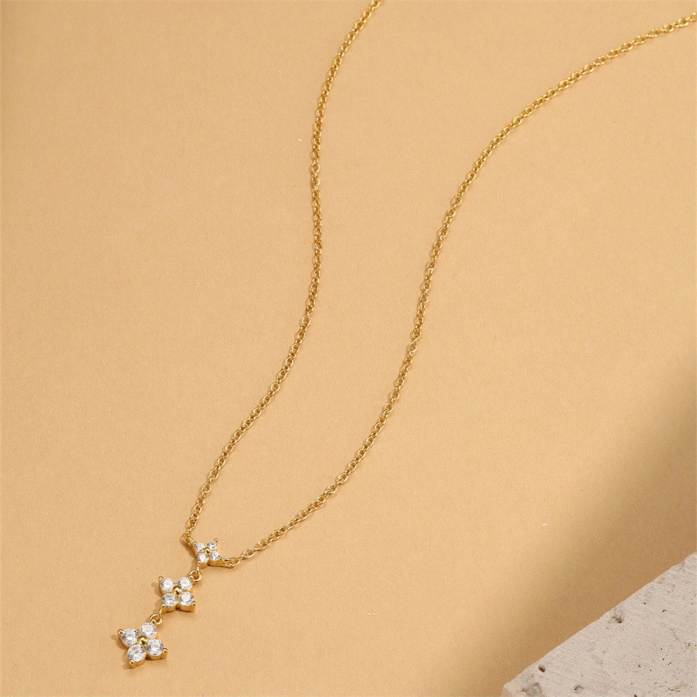 Gold Plated 925 Sterling Silver CZ Four Leaf Clover Pendant Necklace for Women