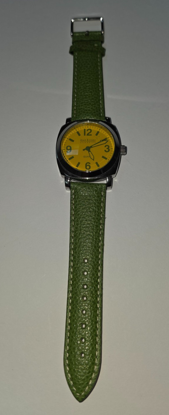 Joan Rivers Classics V377 Watch Leather Wristwatch stainless steel green yellow