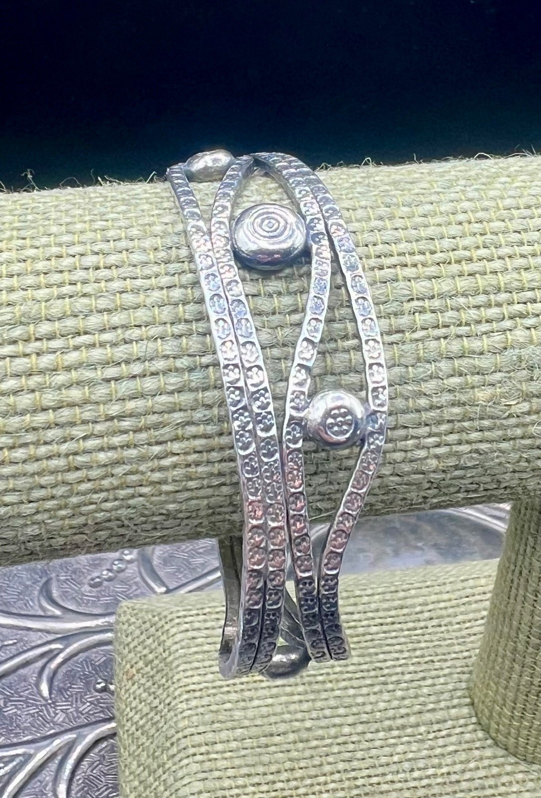 Artisan Sterling Silver Cuff Bracelet .925 Modernist Stamped Wave 26.7g