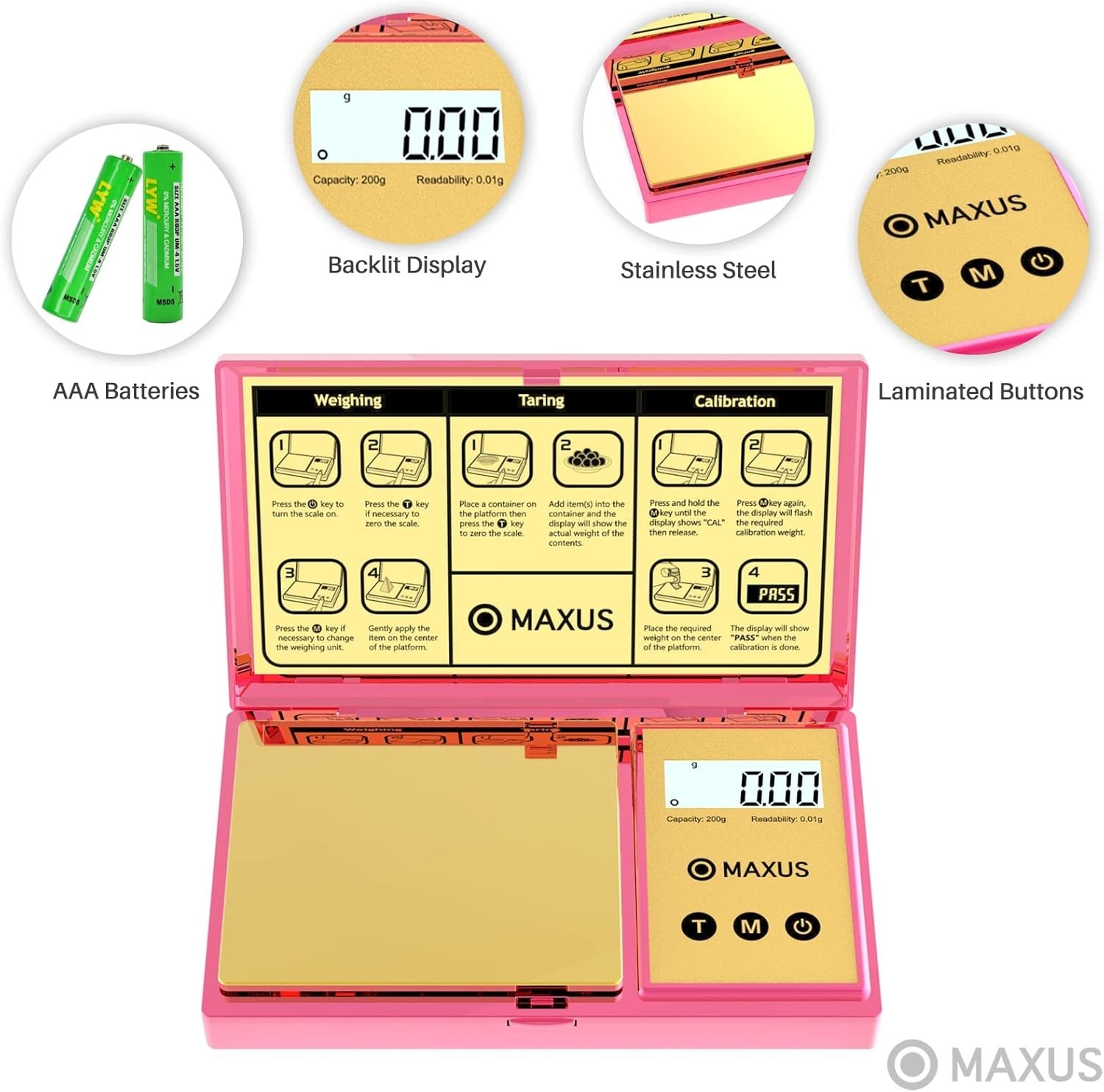 Luxury Pink Pocket Scale 200g x 0.01g – Backlit LCD & Tare Function for Easy Use