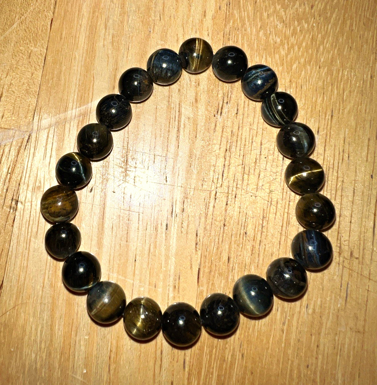 Blue and Yellow Tiger’s Eye Gemstone Round Beaded Stretch Bracelet