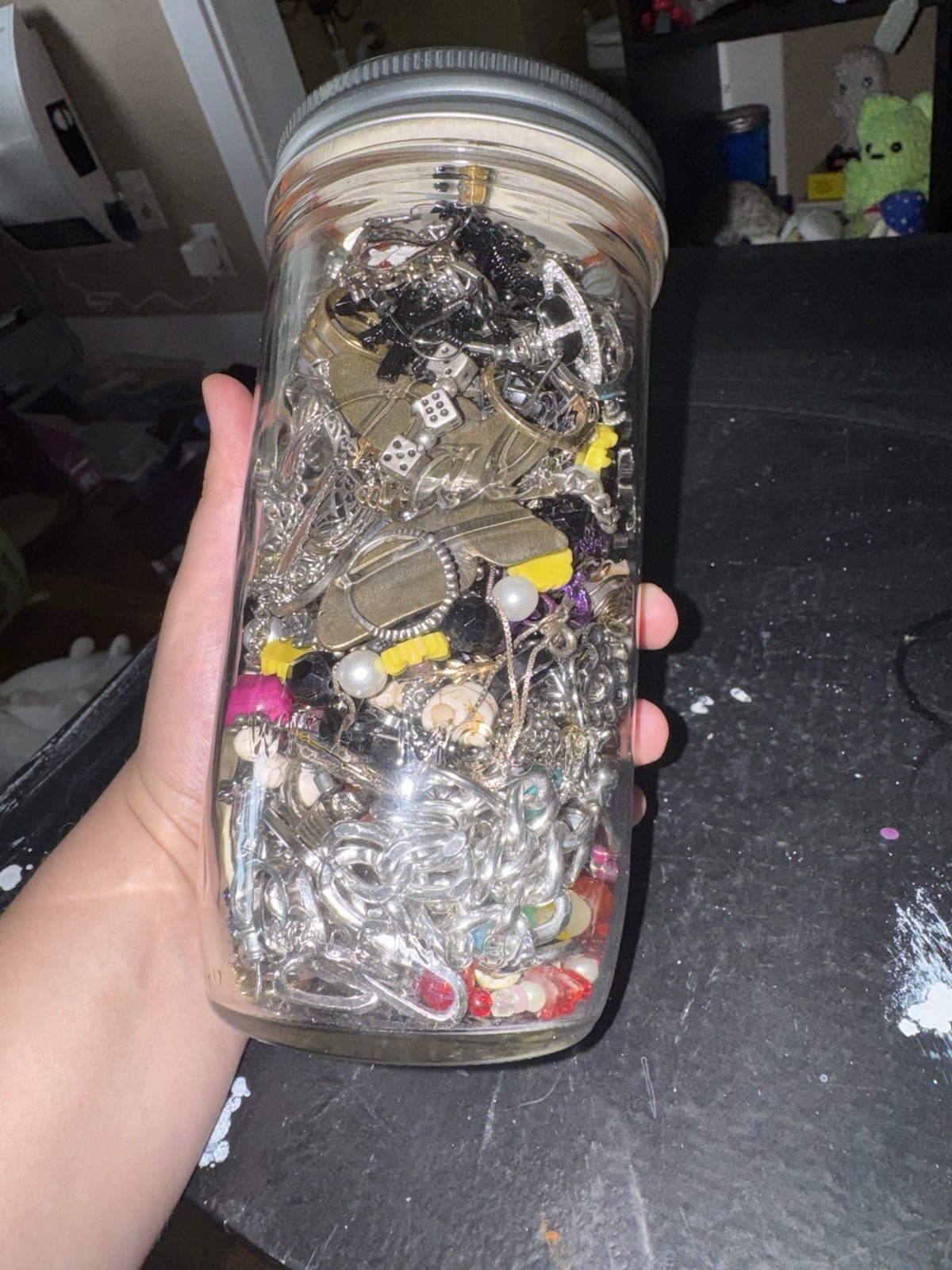 Randomly Assorted Jewelry Jar Emo Goth Rings Bracelets Necklaces