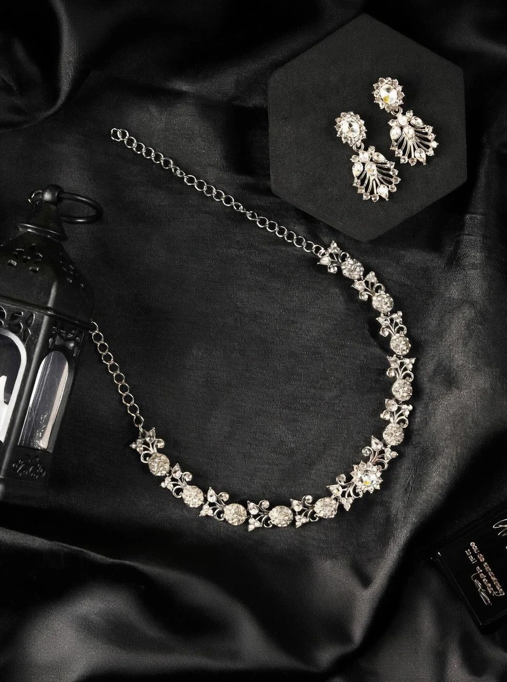 Elegant Floral Crystal Necklace Earrings Set Special occasion lab created stone