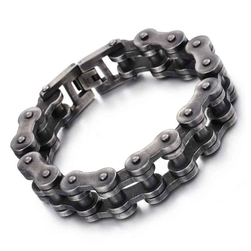 Punk Brush Black Bike Chain Bracelet Men Hiphop Stainless Steel Bicycle Bangle