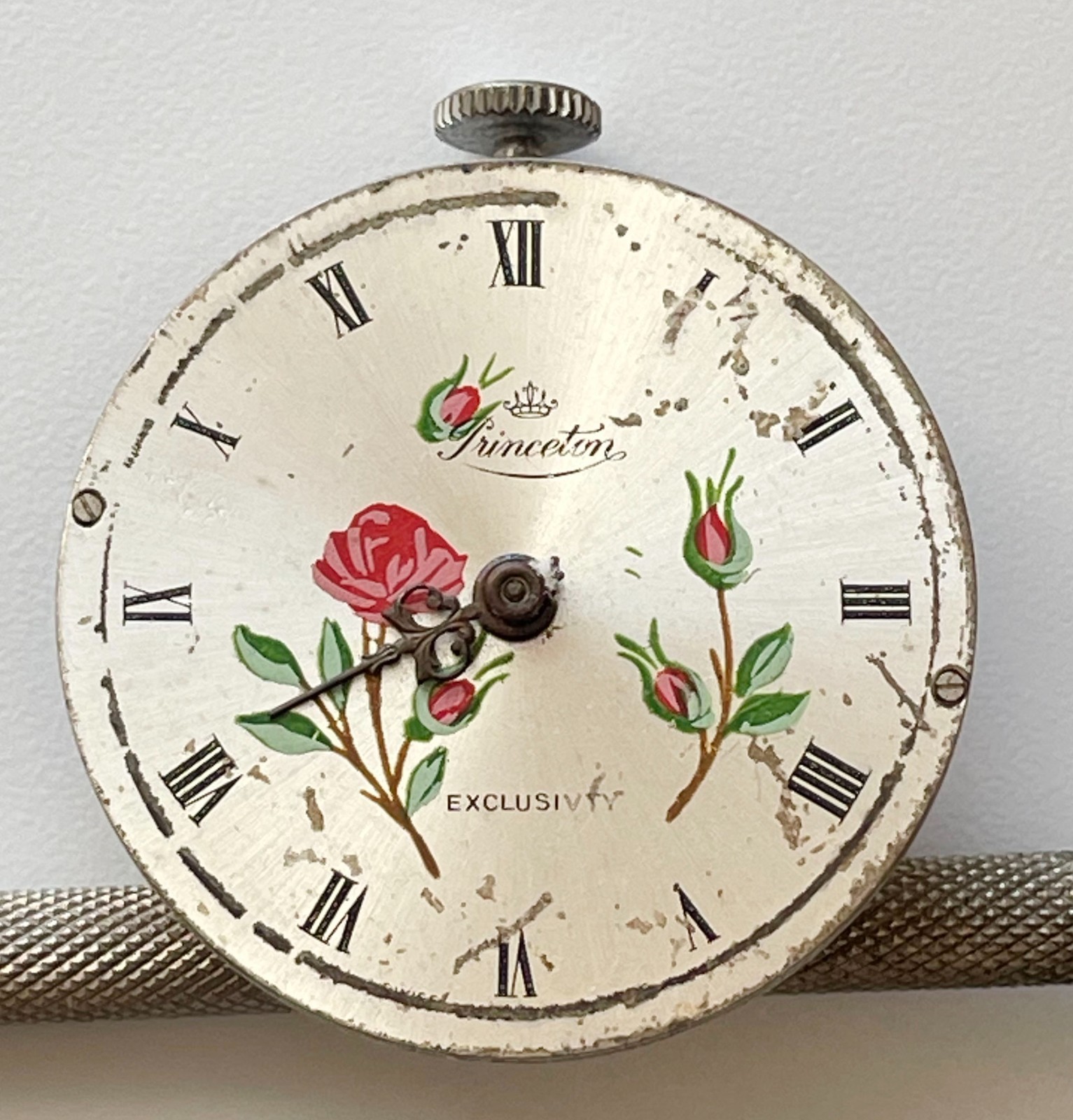 Vintage Princeton Watch Movement Swiss Rose Dial 12h Crown Parts Repair 30.7mm