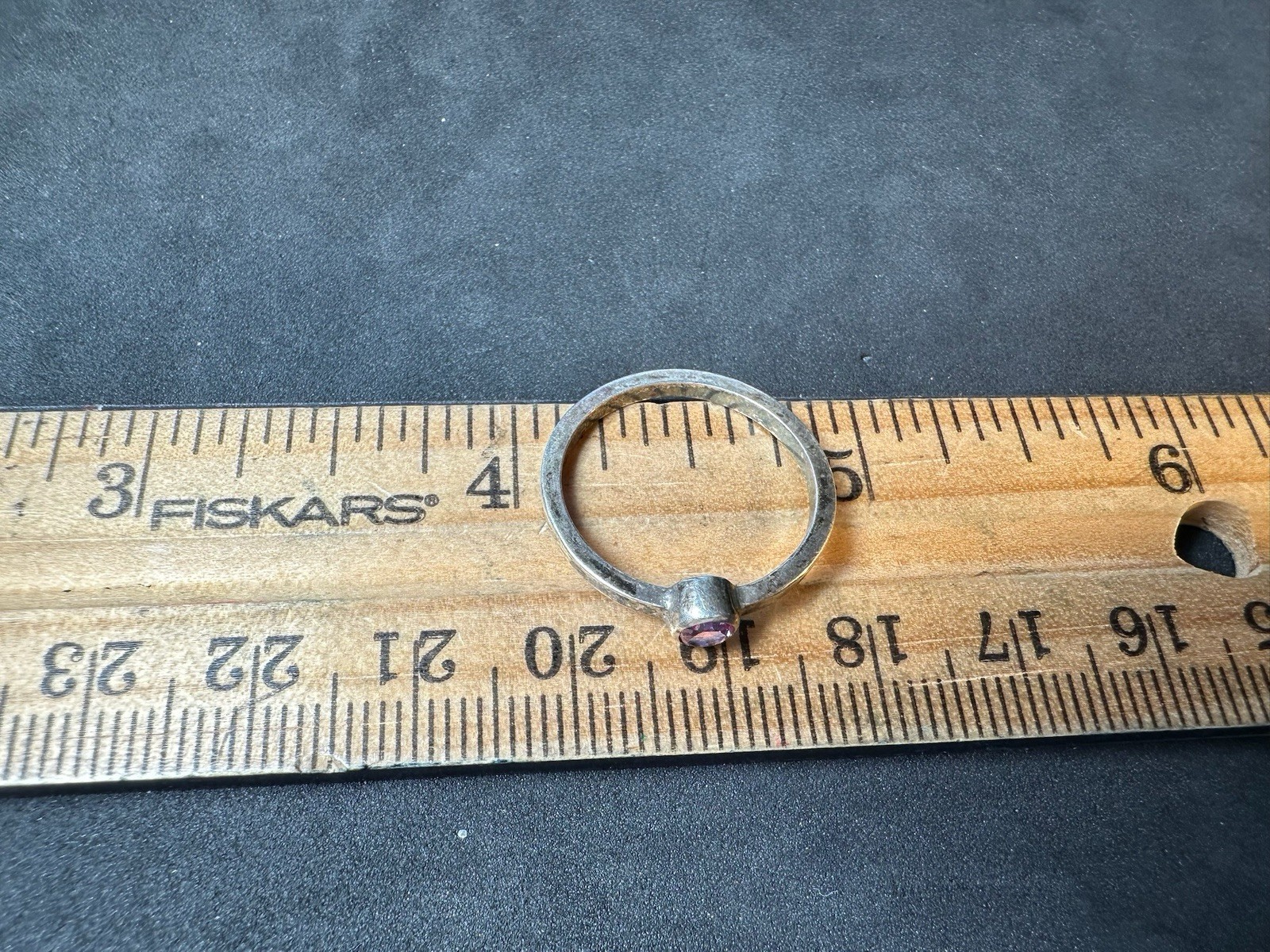 1.60g Vintage Sterling Silver 925 Ring Pink Round Stone Minimalist M Size 6.5