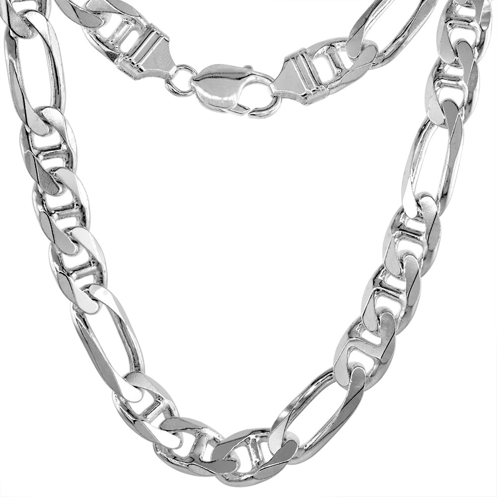 925 Sterling Silver Beveled Edge Figarucci Link Chain Necklace 10.5mm 8″ to 30″