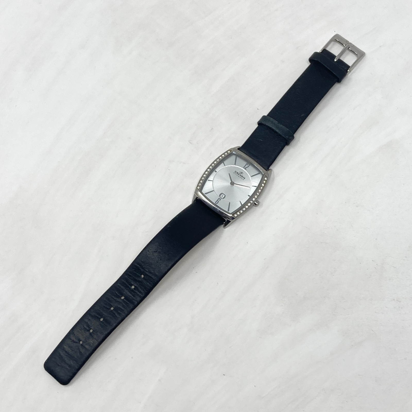 Skagen Grenen Watch Women 29mm Silver Tone Date Crystals Leather New Battery