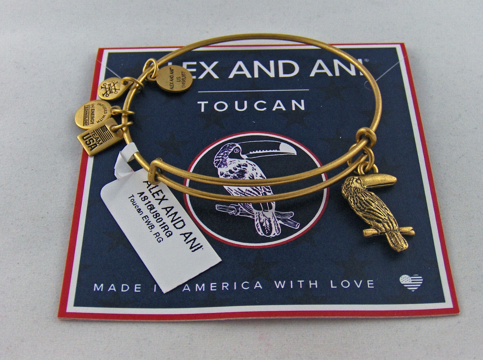 Alex and Ani ” TOUCAN TEAM USA ” RG, NWT, Card 2016