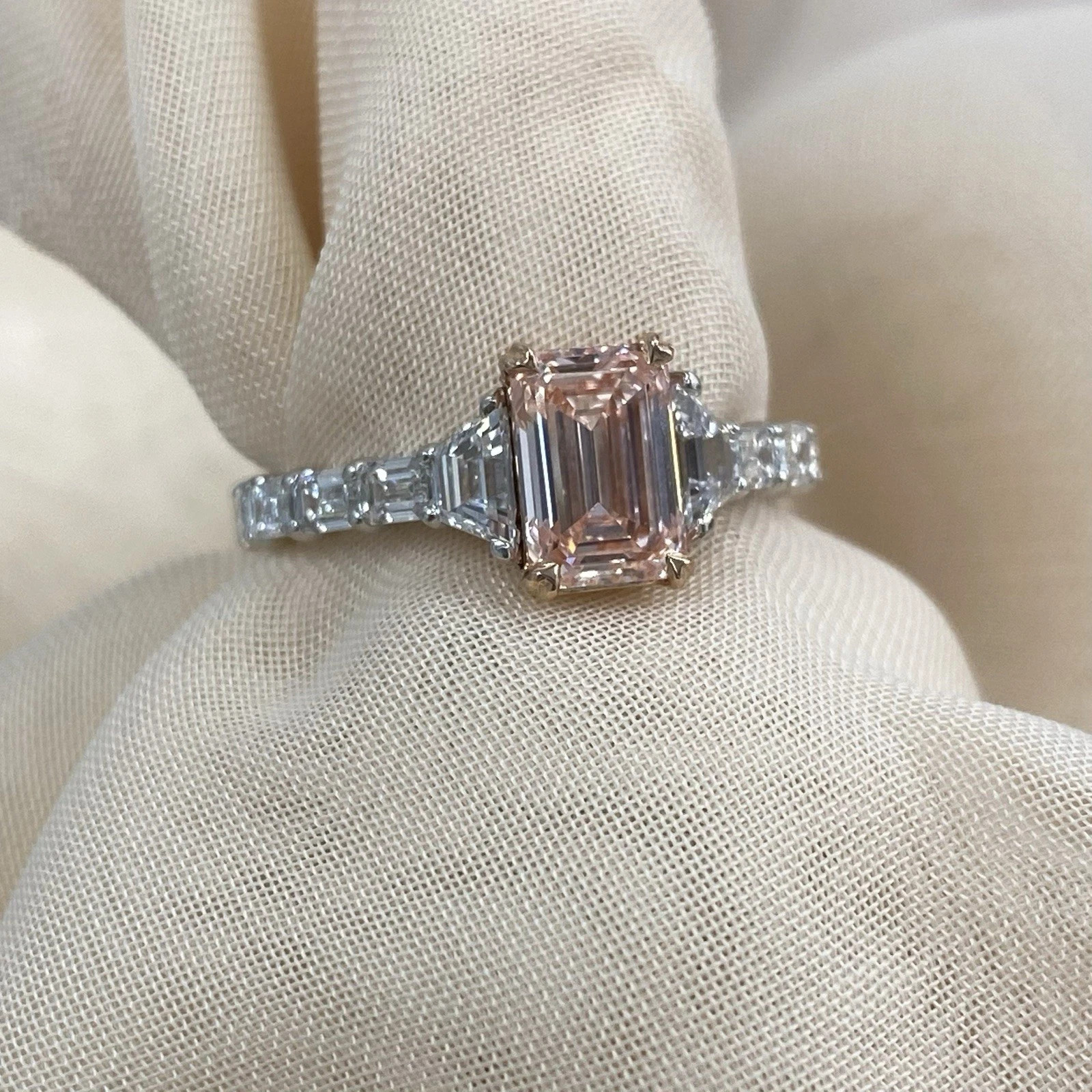 2.00Ct Emerald Cut Lab Grown Diamond Fancy Pink Diamond Wedding Ring 14K Gold