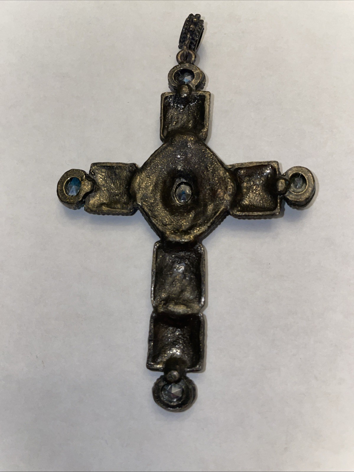 Vintage Cross Pendant Blue Green Other Rhinestones, 3.5”. Beautiful
