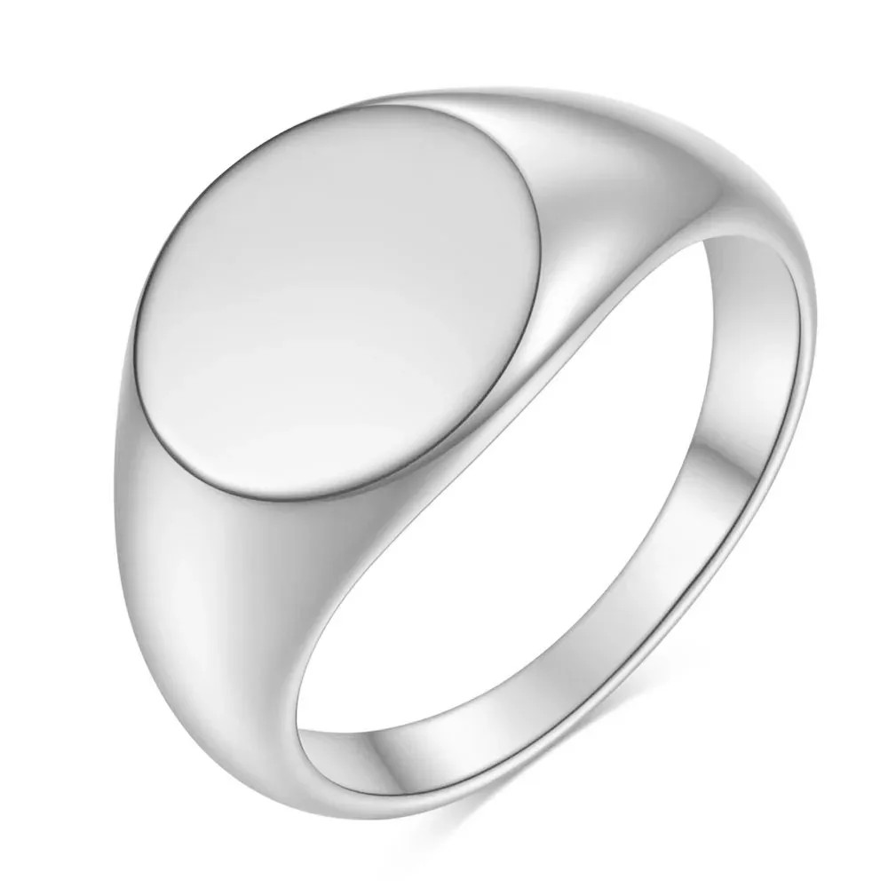 Signet Ring Stainless Steel Chunky Round Wedding Accessory Women Jewelry