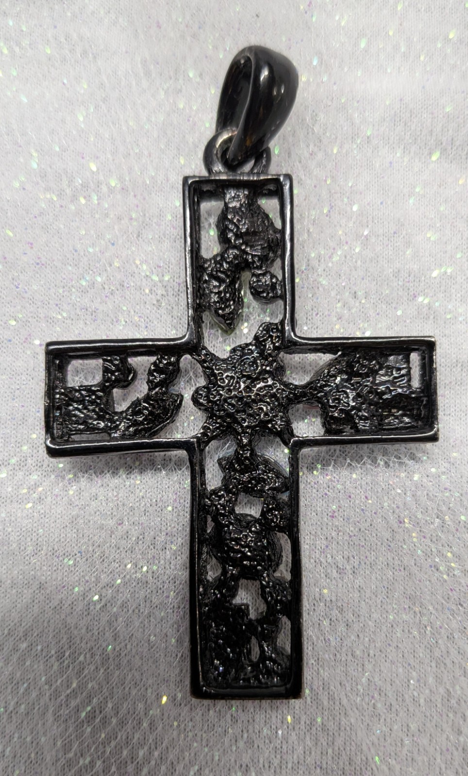 Vintage Black Tone Multicolor Rhinestone Cross Pendant Large Statement Charm