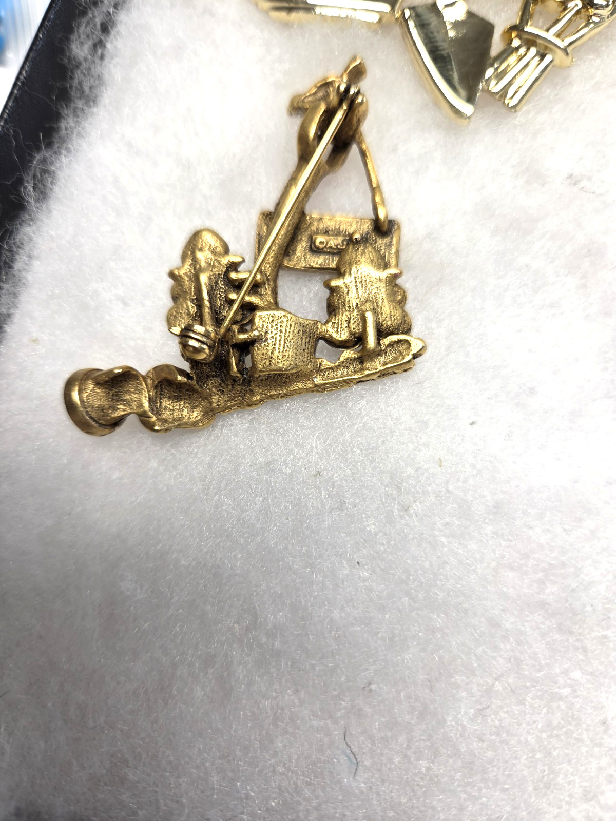 Vtg AJC nos gold tone rhinestone “Plant Manager” Flower supply Pin