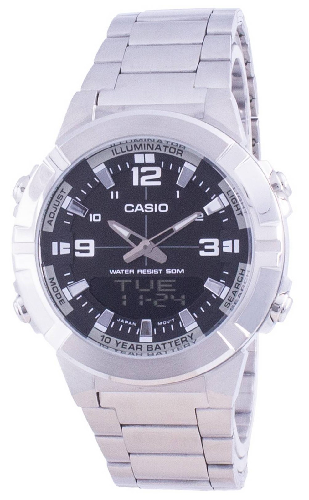 Casio Analog-Digital World Time Telememo Stainless Steel AMW-870D-1A Men’s Watch