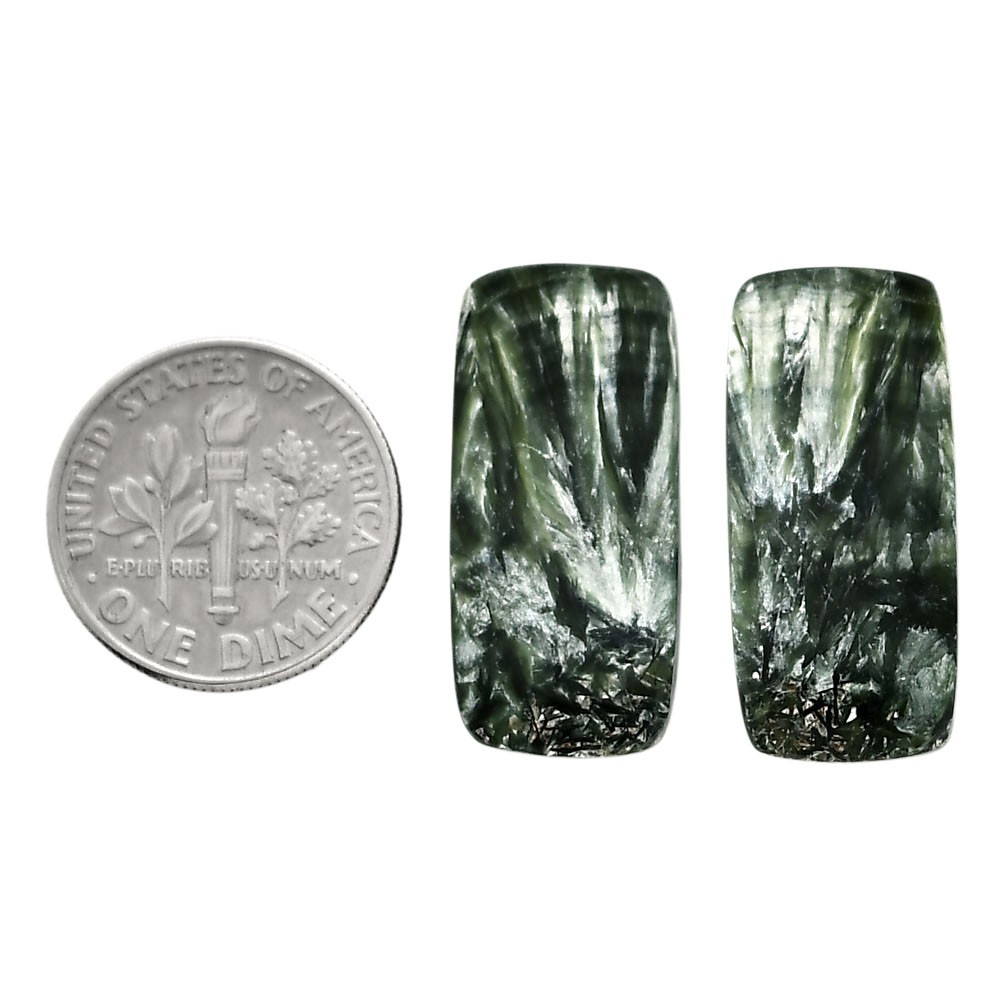 Natural Seraphinite Pair 11.5×24.7×3.5 mm Baguette Gemstone LS35-04431