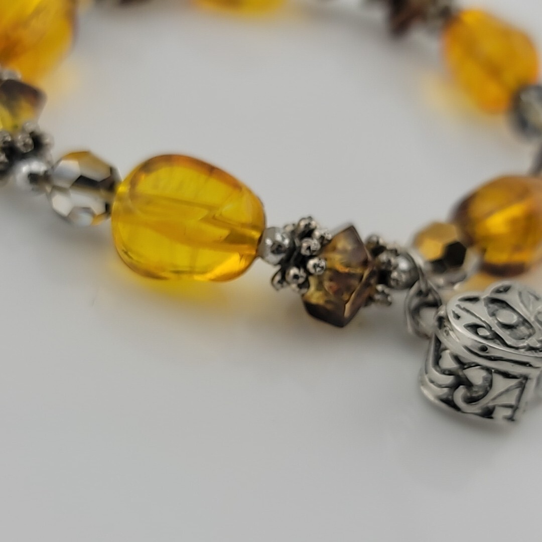 Alexa’s Angels Amber Color Beaded Heart Treasure Box 7″ Stretch Bracelet
