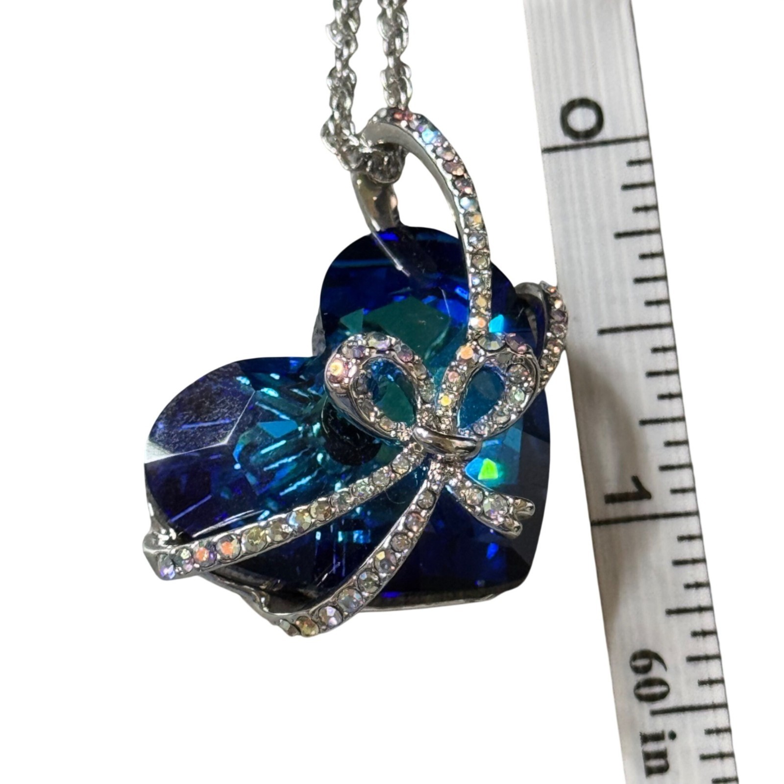 Qianse Swarovski Blue Crystal Heart of The Sea Pendant Necklace Silver Tone NEW