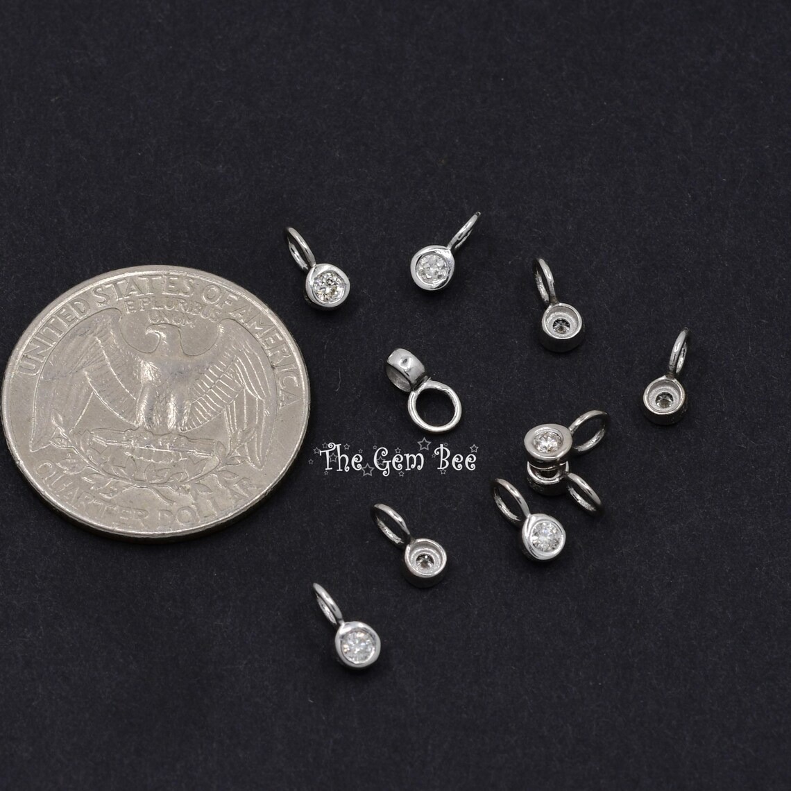 Minimalist 0.05CT 14k Yellow White Thick Gold Round Diamond Bead Charm 3mm hole