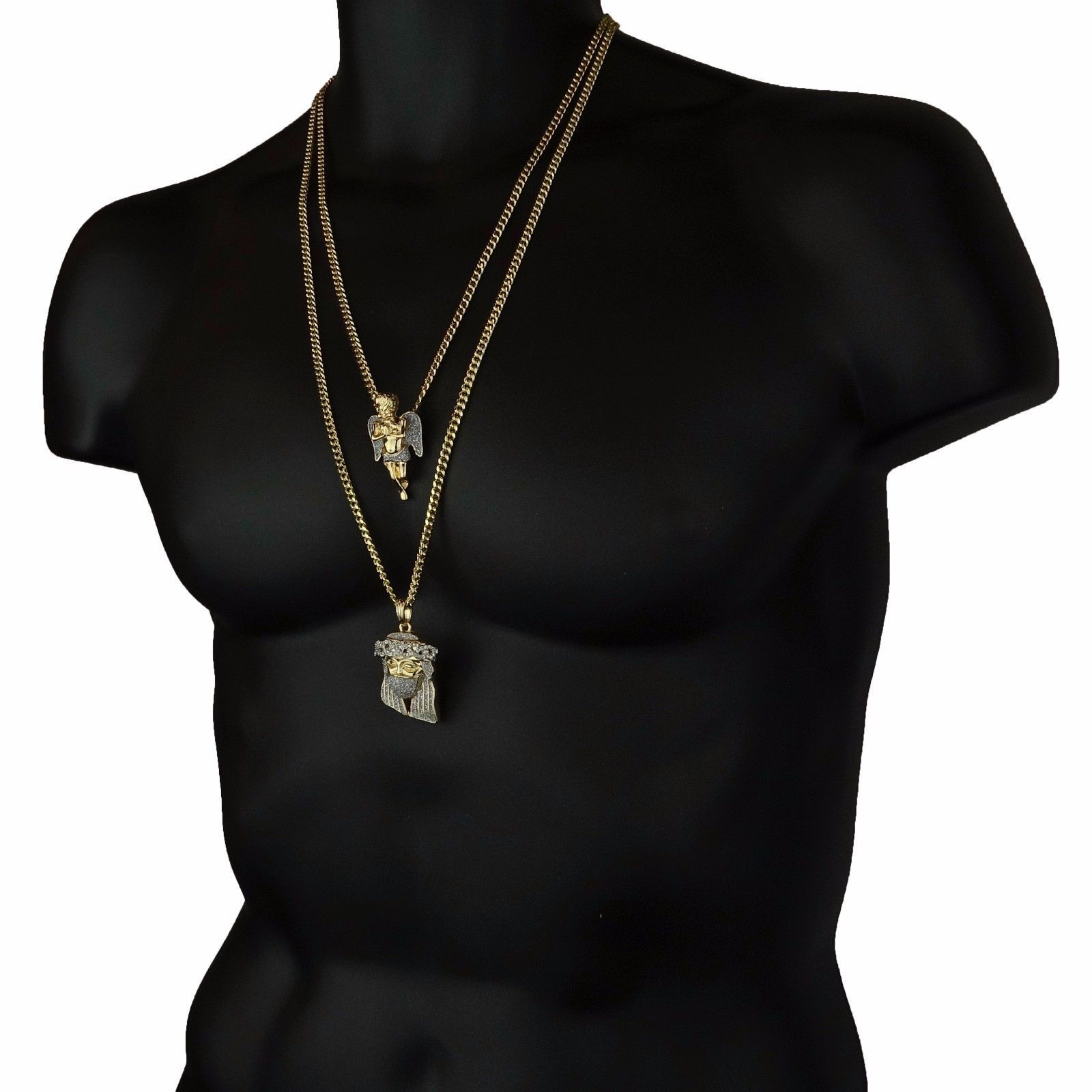 Gold Plated High Fashion JESUS & ANGEL Cubic-Zirconia 30″ & 24″ Cuban Chain