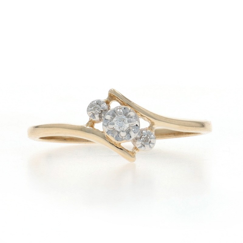 Yellow Gold Diamond Three-Stone Bypass Ring – 10k Round Brilliant & Single