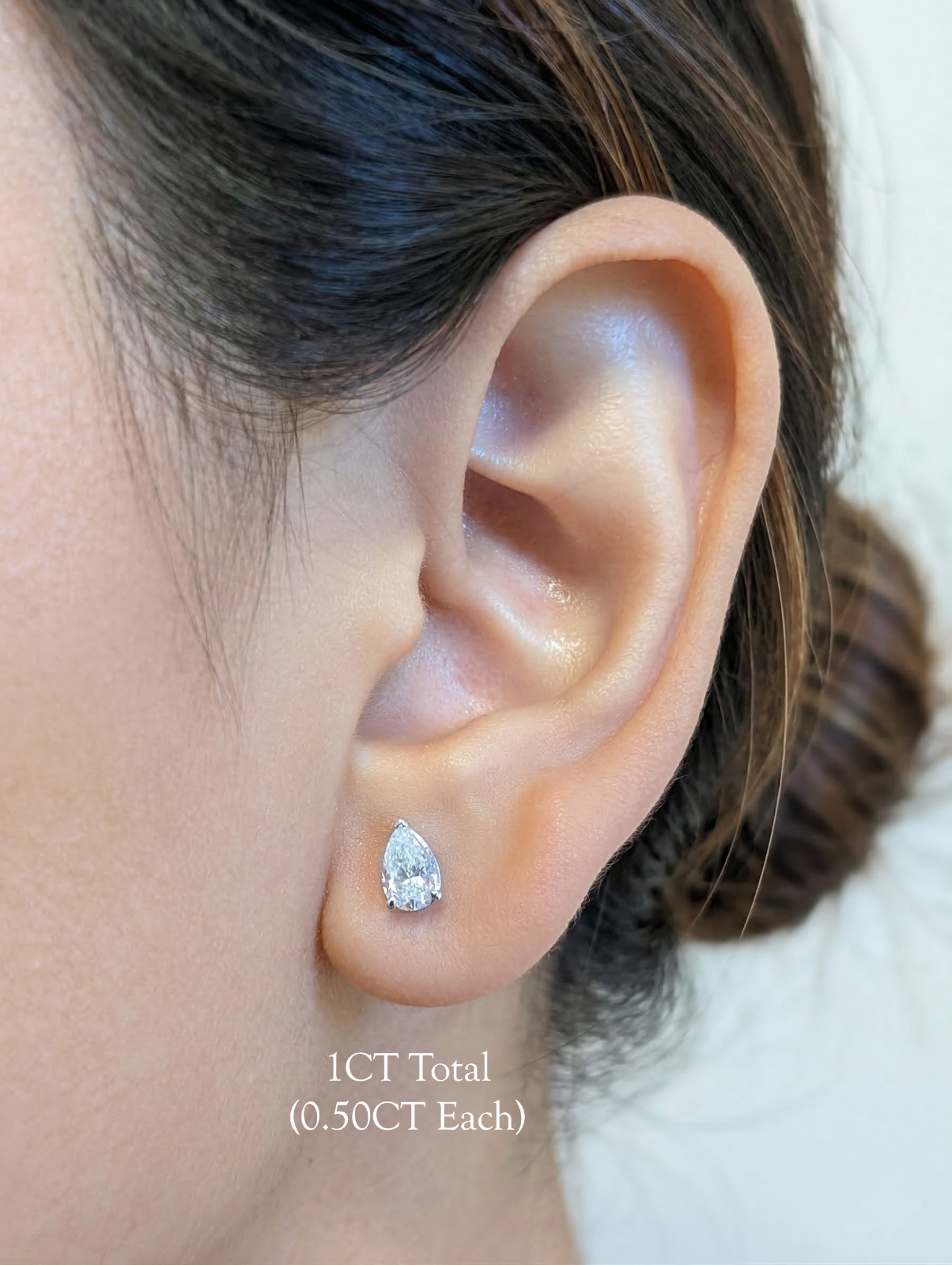 1CT – 2CT Lab Grown Diamond Pear Studs Earring 14K Gold – Pushback