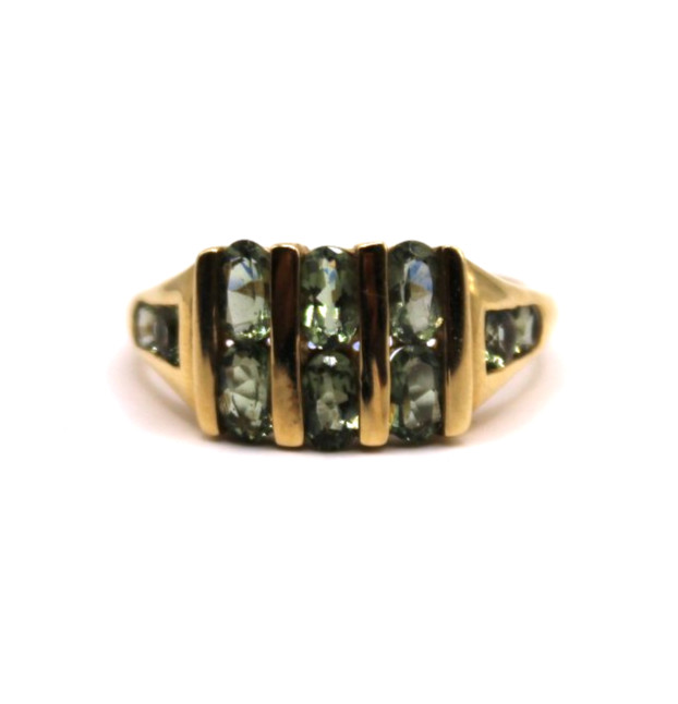 14K YELLOW GOLD BLUE/GREEN STONE RING SIZE 8.75, 3.5g