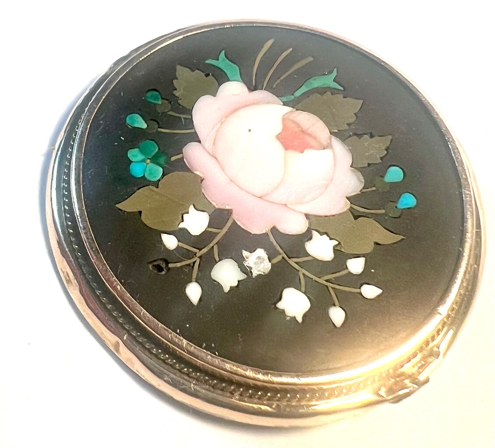 Large Antique 1 1/2″ Pietra Dura Micro Mosaic Brooch Pin Pendant Rose Gold 10g