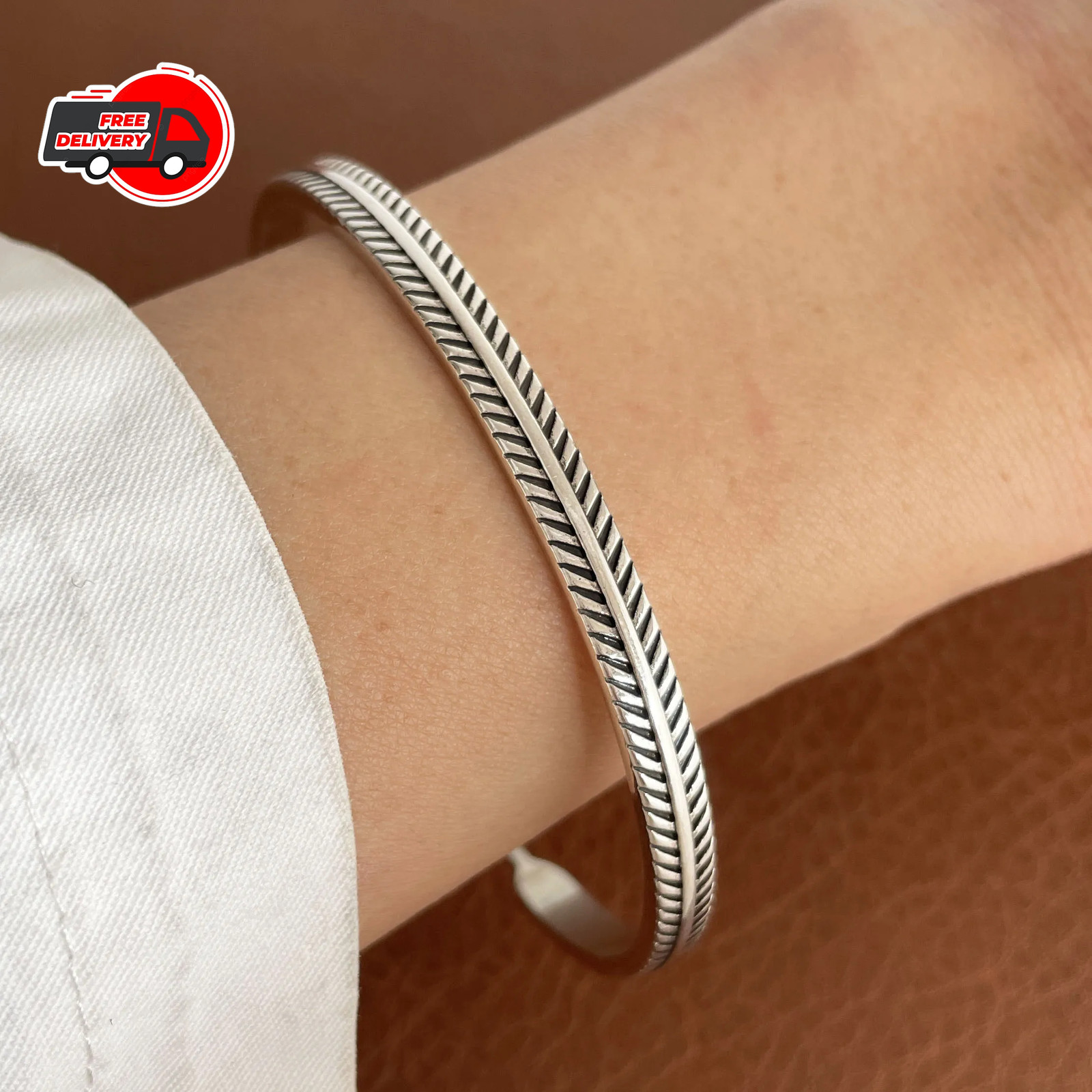 925 Sterling Silver Sideways Chain Bracelet Women Men Charm Fashion Jewelry