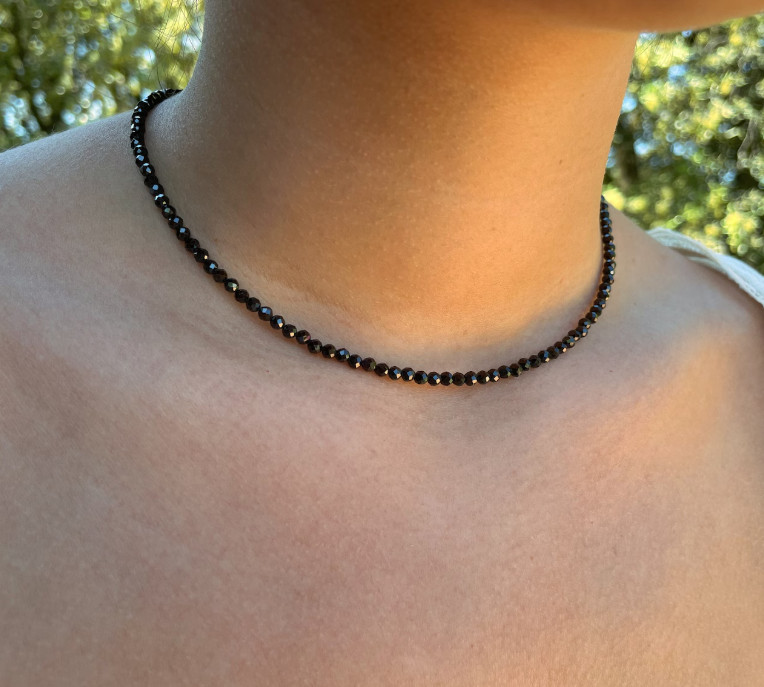 Natural Black Tourmaline choker, 2mm Minimasit Beads Nacklace Healing Gemstone