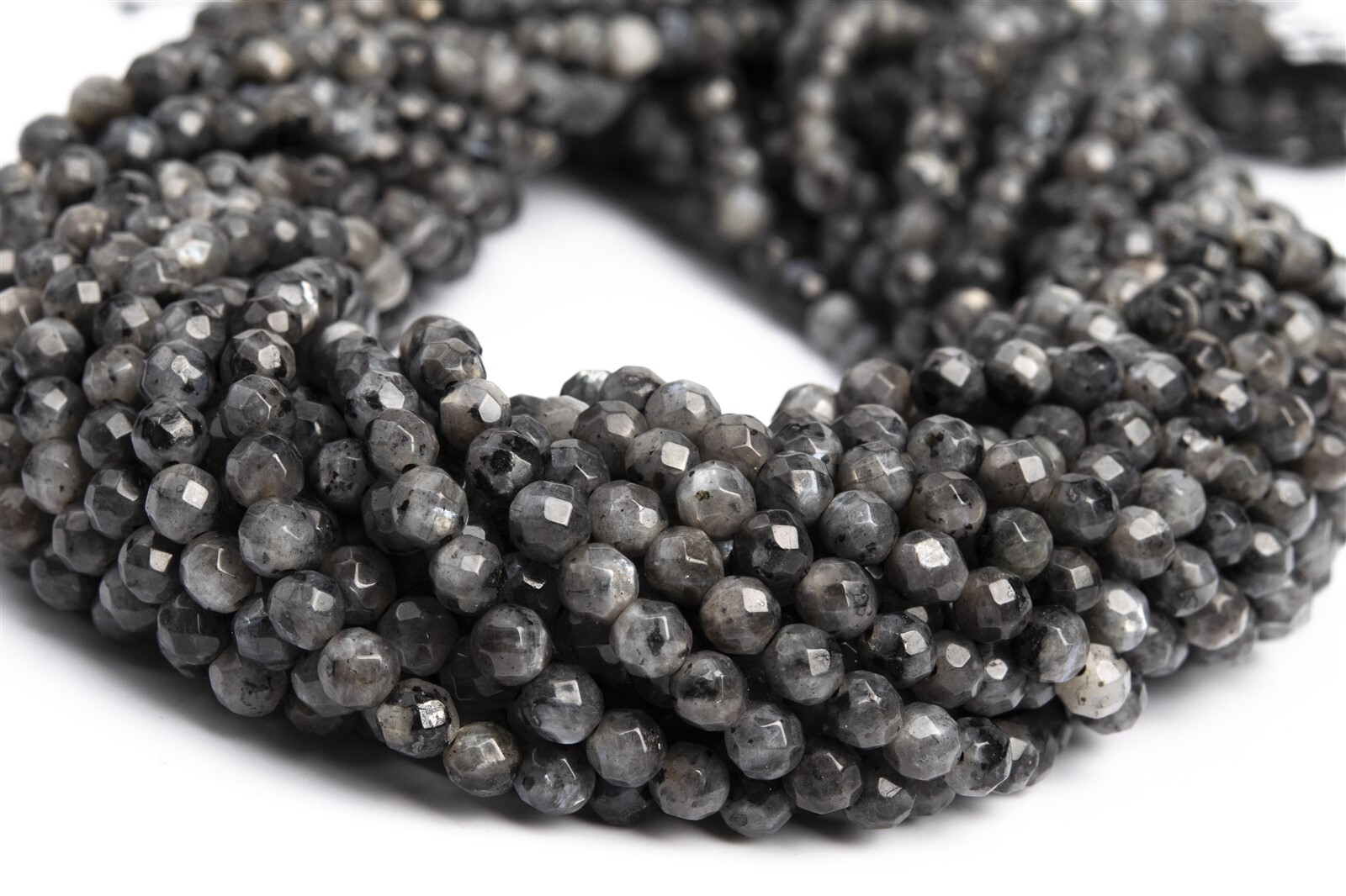 4MM Natural Black Larvikite Beads Grade A Faceted Round Gemstone Loose Beads