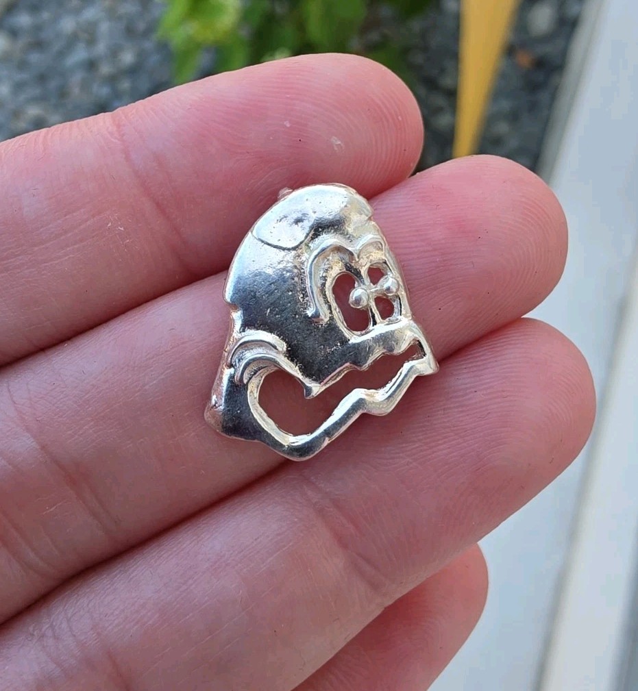 Vintage 80’s Pac Man Ghost Monster 925 Sterling Silver Pendant Charm