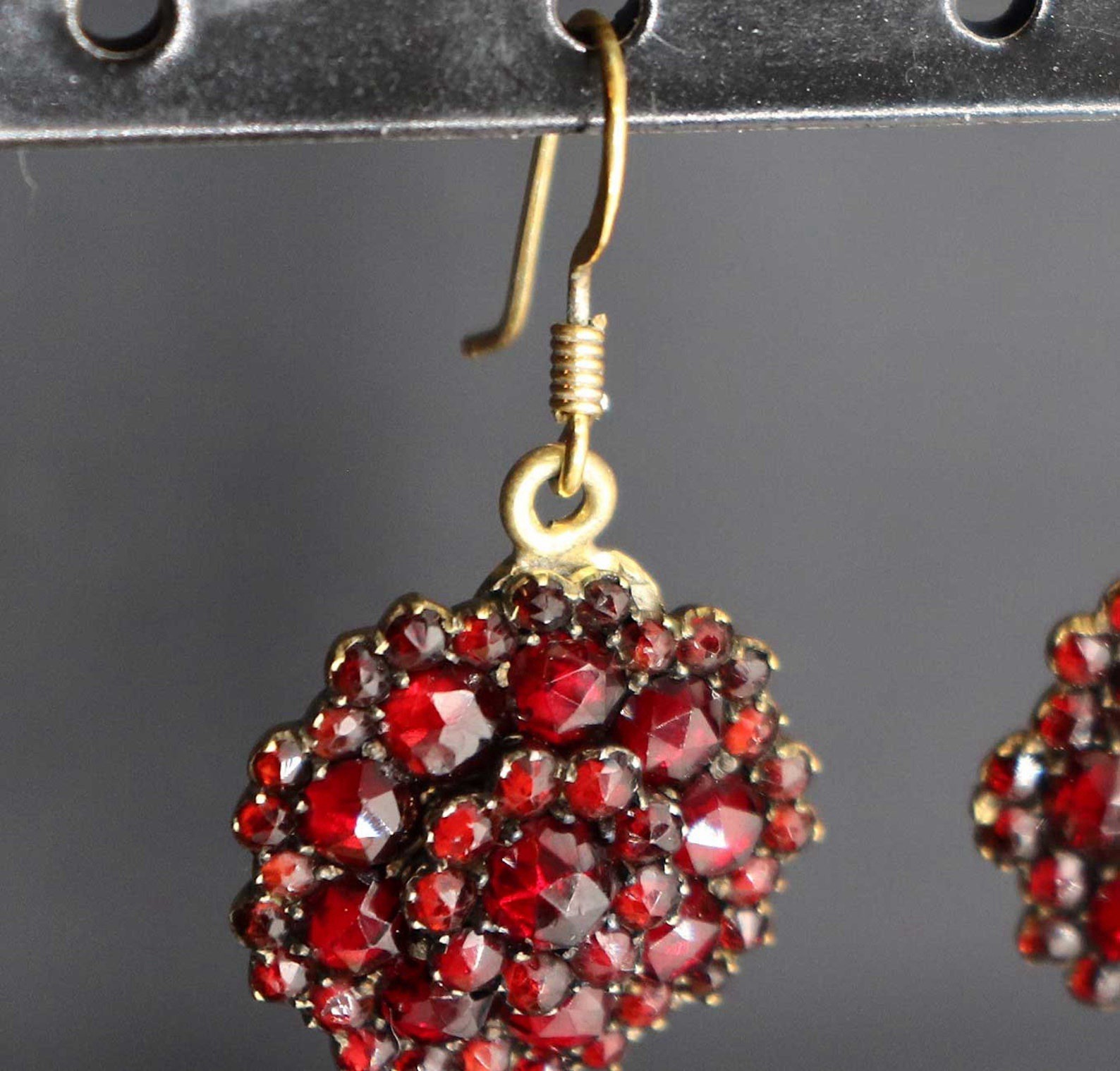 Retro Bohemian Garnet Cluster Earrings
