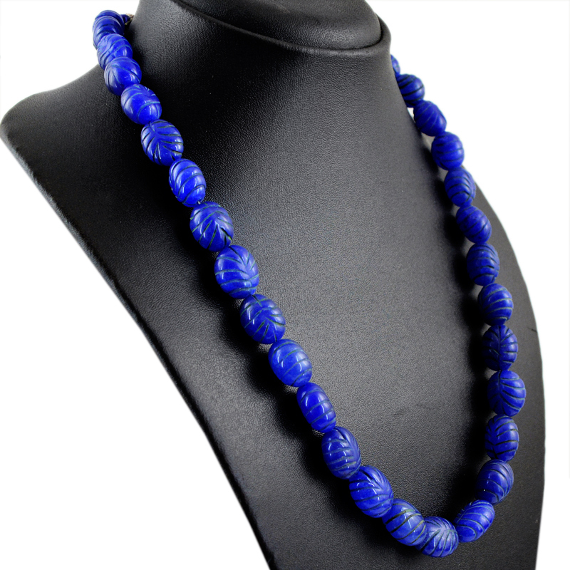 450.00 CTS EARTH MINED ENHANCED SAPPHIRE OVAL SHAPE CARVED BEADS NECKLACE (RS)