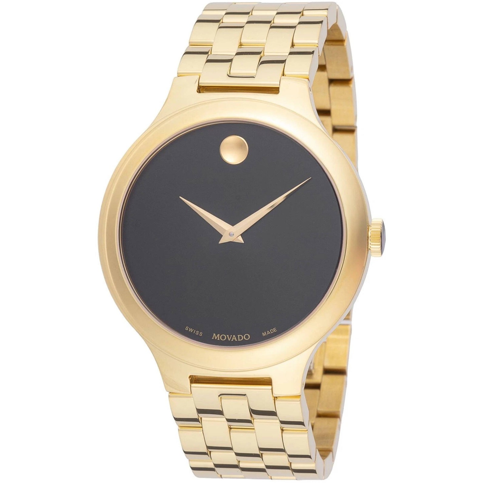 Movado Men’s Watch Veturi Quartz Black Dial Yellow Gold Steel Bracelet 0608043